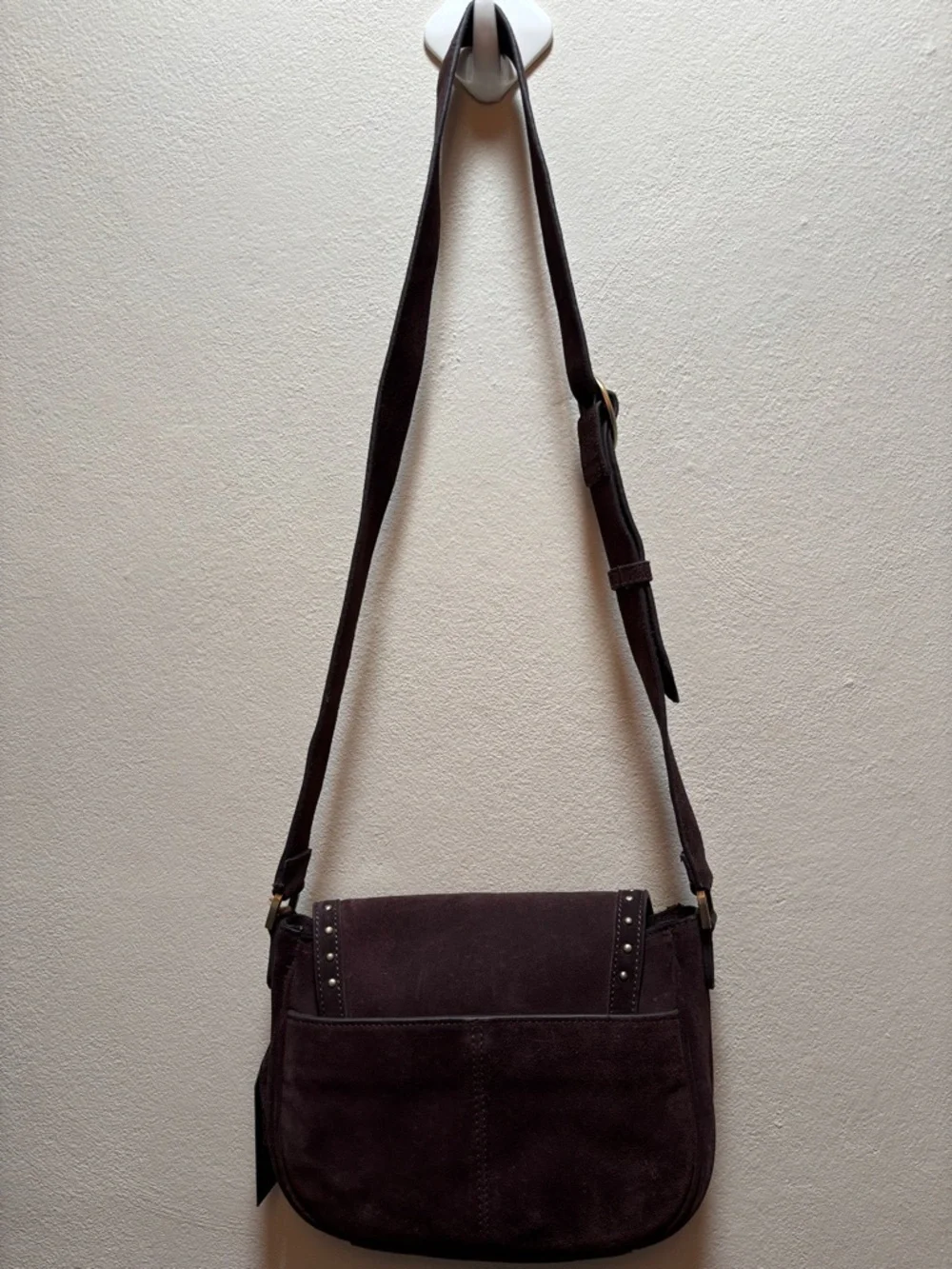 Suede Stud-Trim Crossbody Bag - Dark Brown